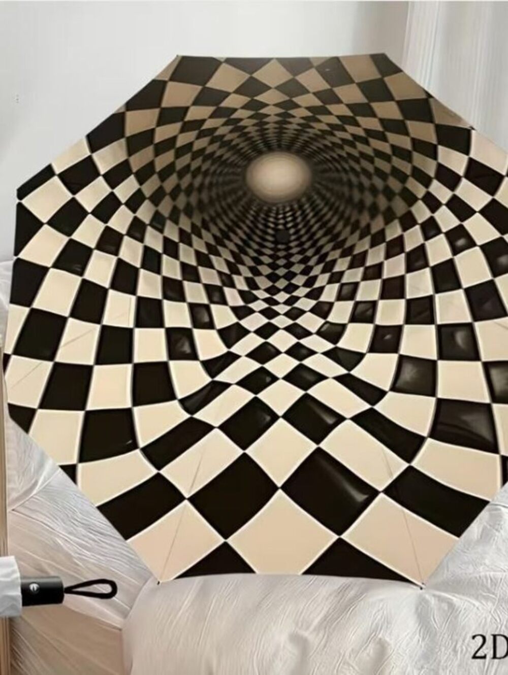 Black White Optical Illusion Folding Umbrella Auto Open Close Windproof Travel
